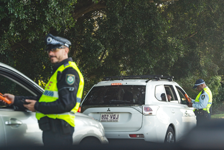 Police Breath testing post on M1 Motorway, NSW, Australia