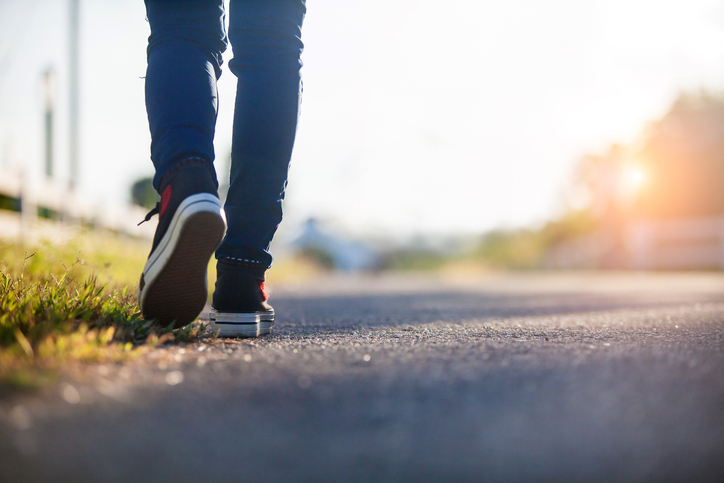 Close up of girl shoes walking